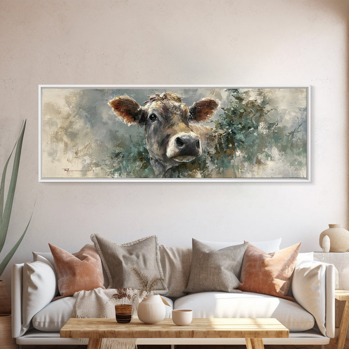 Gentle Cow Portrait Canvas Print, Animal Art, Textured Painting, Living Room Decor, Fine Art, Creature, Printable Wall Art, ANI-3x1-95