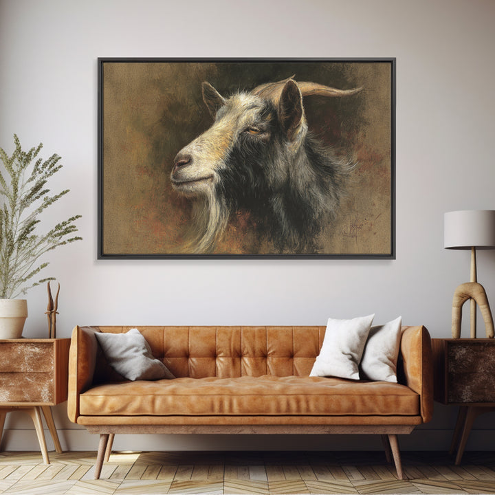 Goat Portrait with Rustic Folk Art Personality Canvas Print, Animal Art, Nursery Decor, Living Room Decor, Fine Art, Creature, ANI-3x2-1