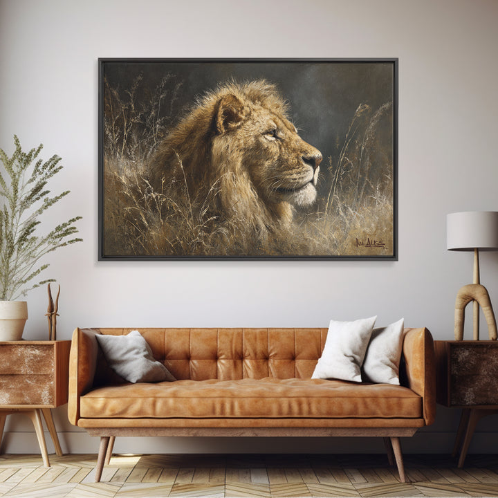 Regal Lion Profile Framed Canvas Print, Animal Art, Nursery Wall Art, Living Room Decor, Watercolor Art, Creature, ANI-3x2-13