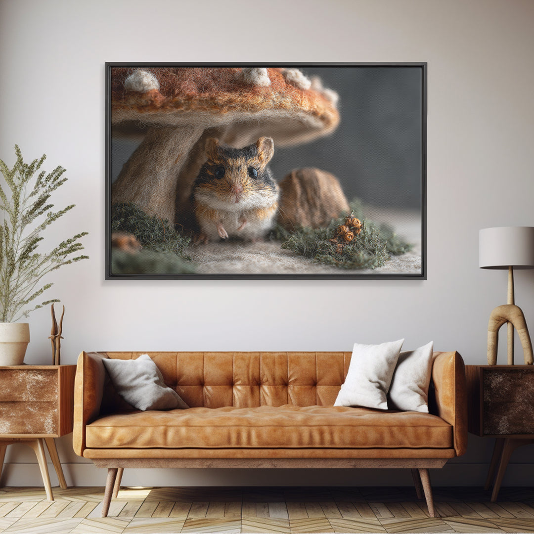 Tiny Field Mouse Framed Canvas Print, Animal Art, Digital Art, Living Room Decor, Fine Art, Creature, Farmhouse Decor, ANI-3x2-14