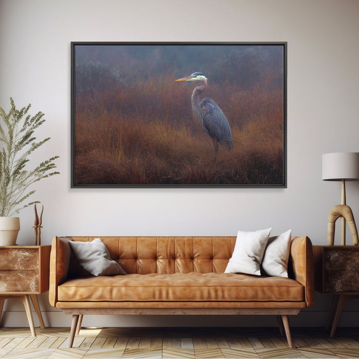 Blue Heron Standing Framed Canvas Print, Animal Art, Printable Wall Art, Living Room Decor, Fine Art, Creature, Boho Wall Art, ANI-3x2-15