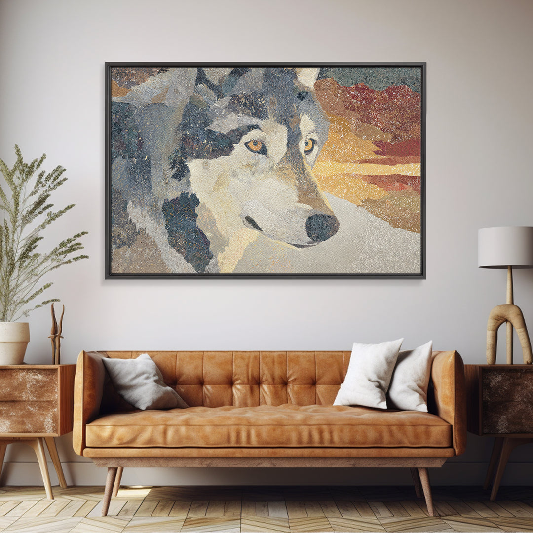 Wolf Silhouette Beneath a Star Filled Sky Canvas Print, Animal Art, Living Room Decor, Watercolor Art, Creature, ANI-3x2-26