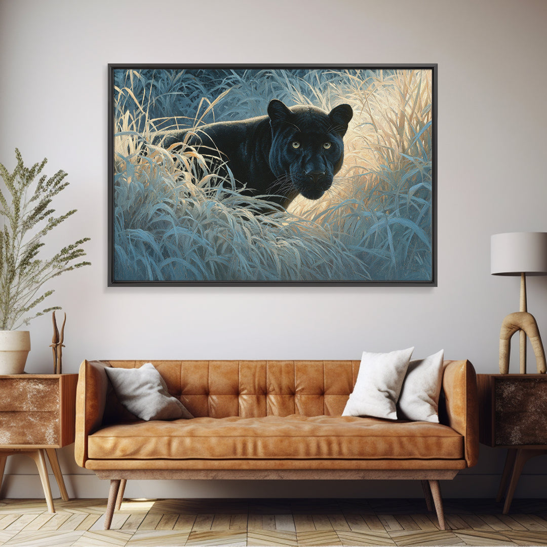 Dramatic Black Panther Emerging from Deep Jungle Canvas Print, Animal Art, Printable Art, Living Room Decor, Watercolor Art, ANI-3x2-34