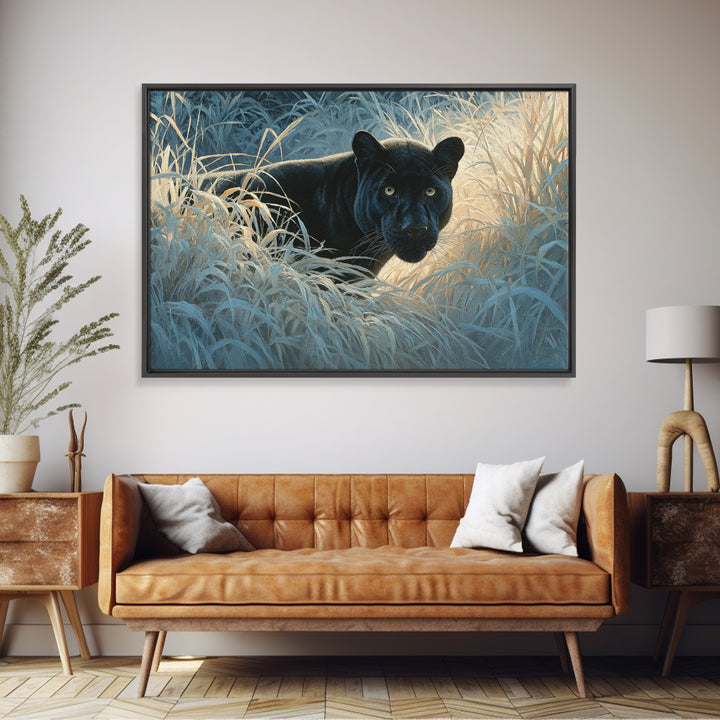 Dramatic Black Panther Emerging from Deep Jungle Canvas Print, Animal Art, Printable Art, Living Room Decor, Watercolor Art, ANI-3x2-34