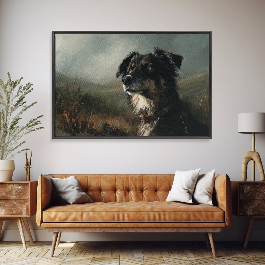 Dog Portrait with Painterly Collar and Loyal Framed Canvas Print, Animal Art, Boho Wall Art, Living Room Decor, Creature, ANI-3x2-41