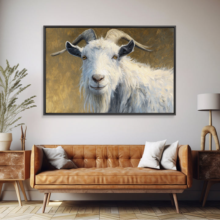 Goat Portrait with Rustic Folk Art Personality Canvas Print, Animal Art, Modern Wall Art, Living Room Decor, Fine Art, Creature, ANI-3x2-49