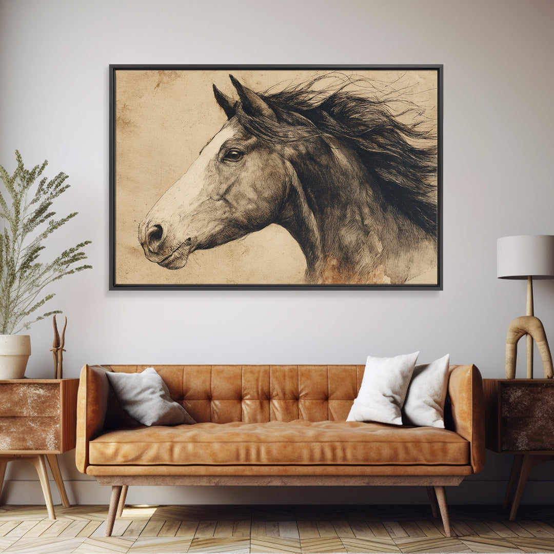 Majestic Horse Head Framed Canvas Print, Animal Art, Wall Decor, Living Room Decor, Oil Painting, Creature, Nursery Wall Art, ANI-3x2-55