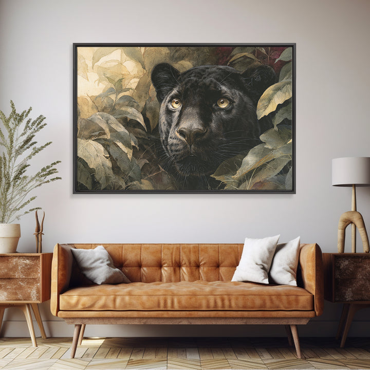 Dramatic Black Panther Emerging from Deep Jungle Canvas Print, Animal Art, Printable Art, Living Room Decor, Watercolor Art, ANI-3x2-58