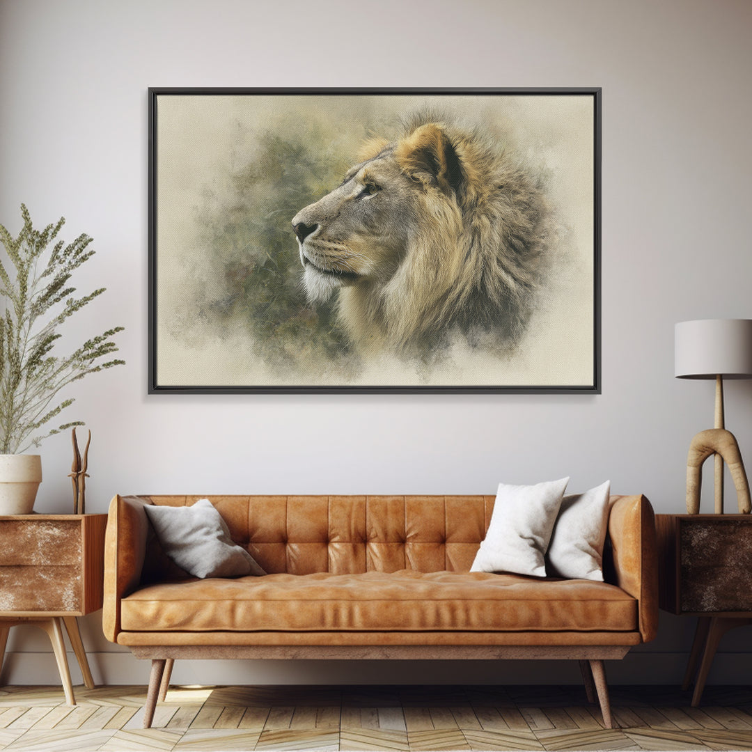 Regal Lion Profile Canvas Print, Animal Art, Living Room Decor, Oil Painting, Creature, Fine Art Print, Statement Artwork, ANI-3x2-61