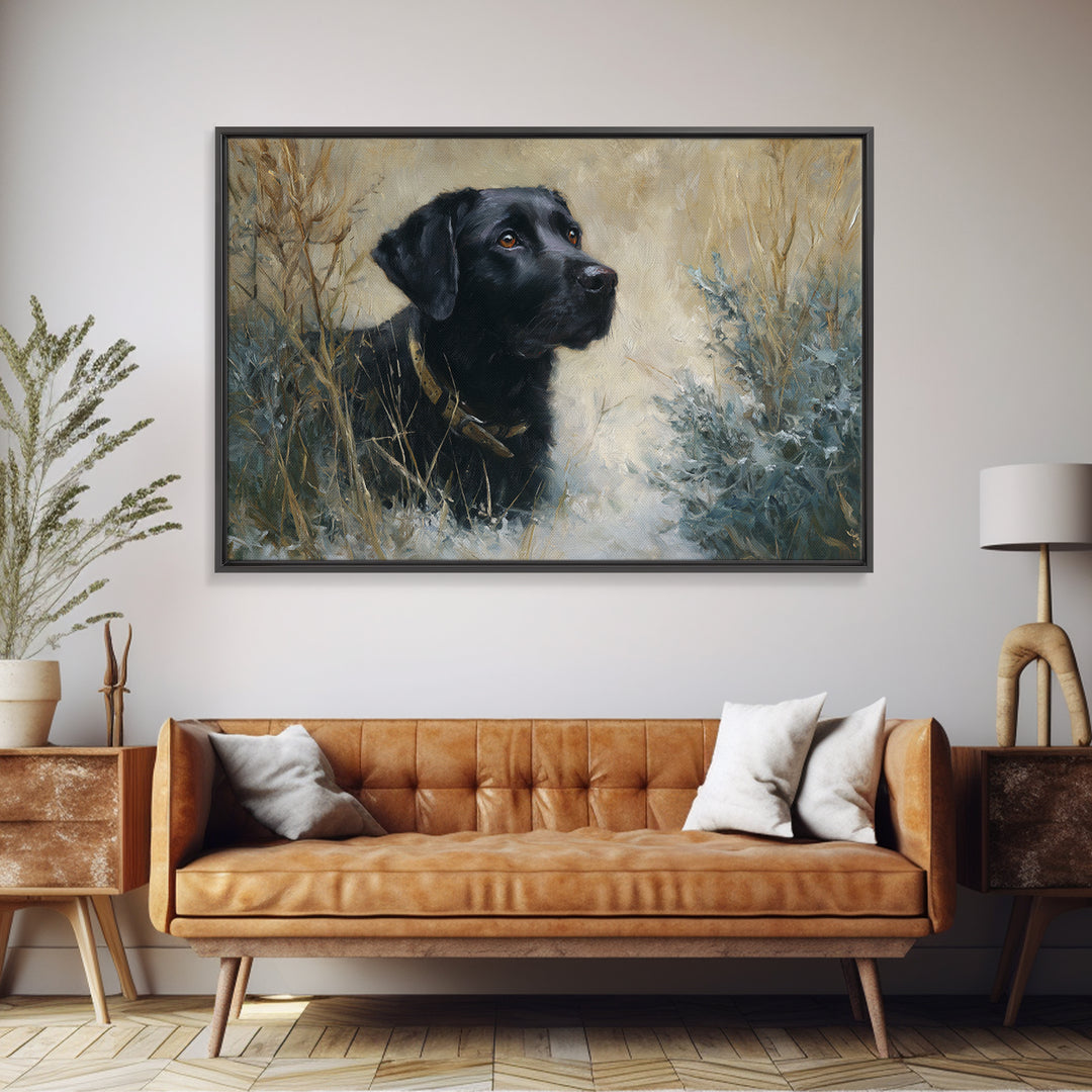 Dog Portrait with Painterly Collar and Loyal Framed Canvas Print, Animal Art, Boho Wall Art, Living Room Decor, Creature, ANI-3x2-65