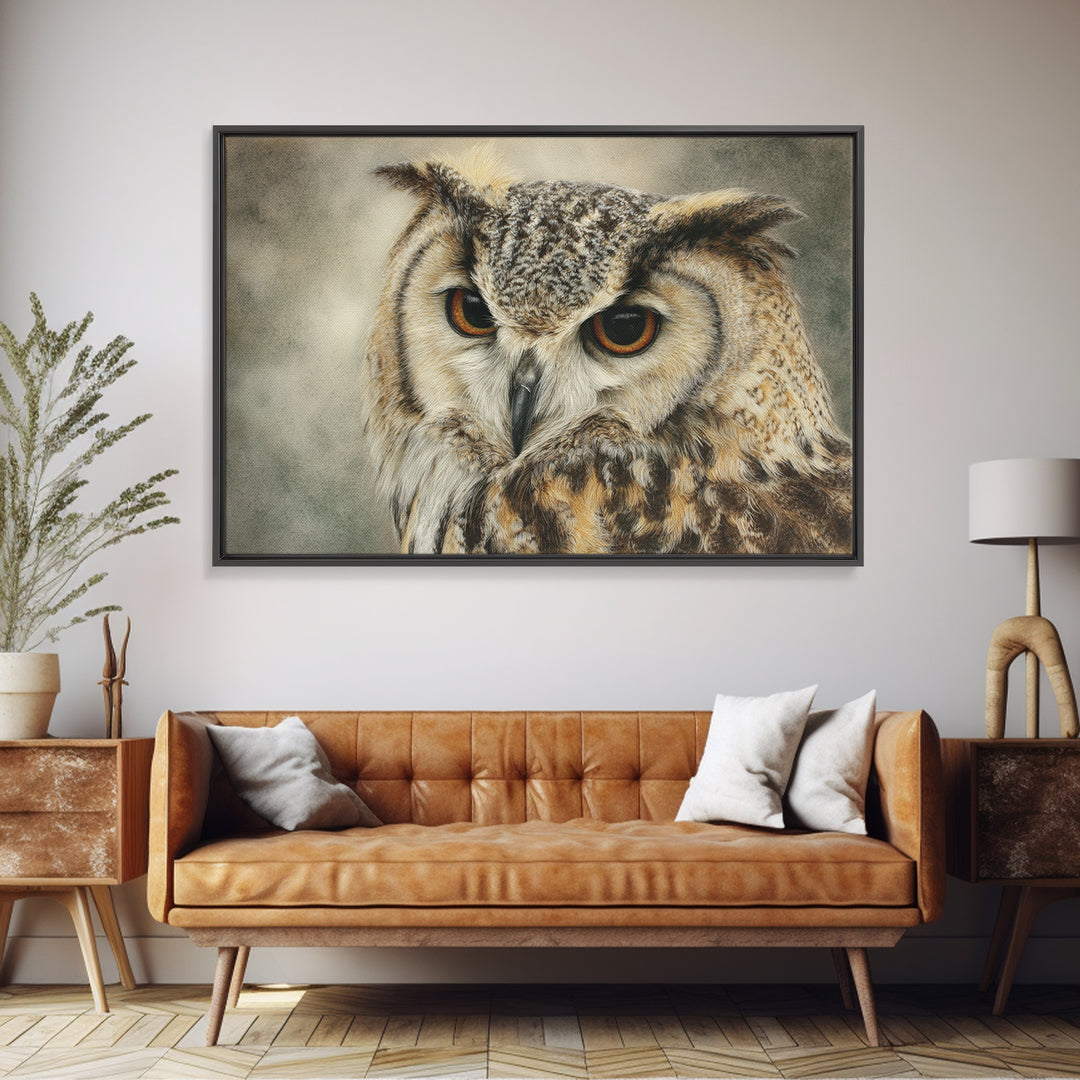 Owl with Moonlit Feathers and Celestial Accents Canvas Print, Animal Art, Living Room Decor, Watercolor Art, Creature, ANI-3x2-67
