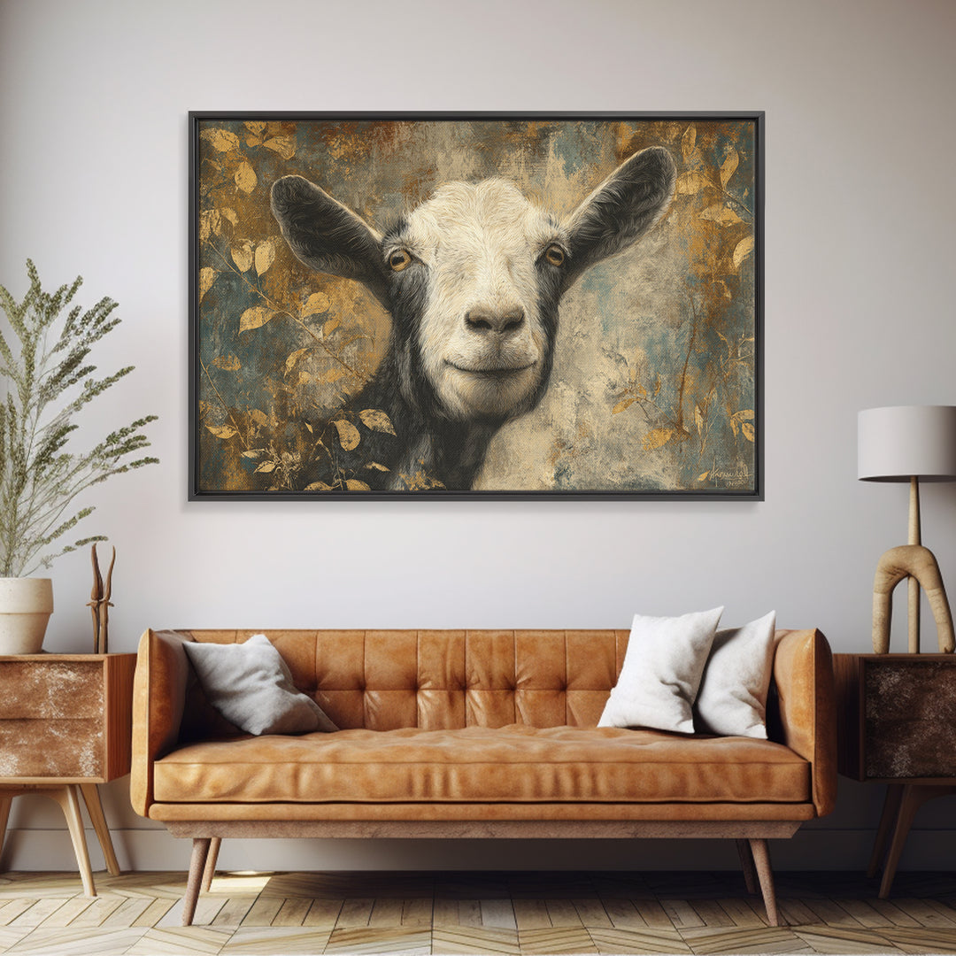 Goat Portrait with Rustic Folk Art Personality Canvas Print, Animal Art, Modern Wall Art, Living Room Decor, Fine Art, Creature, ANI-3x2-73