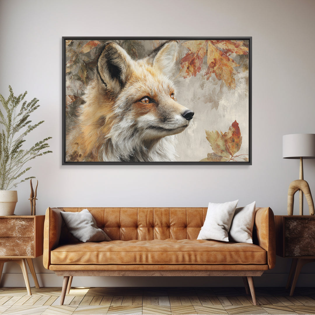 Dignified Fox Portrait Framed Canvas Print, Animal Art, Gallery Decor, Living Room Decor, Oil Painting, Creature, ANI-3x2-77