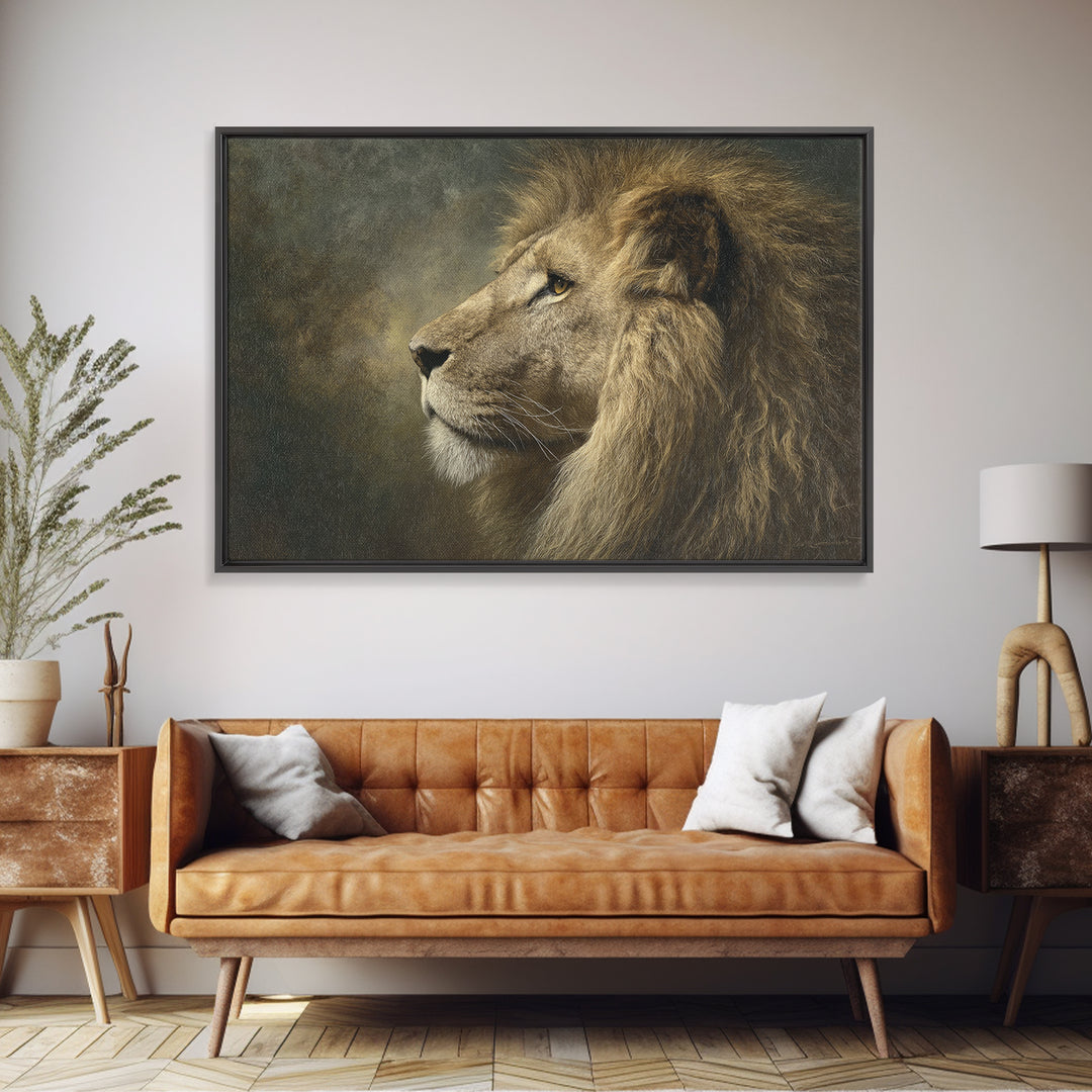 Regal Lion Profile Framed Canvas Print, Animal Art, Safari Nursery Decor, Living Room Decor, Fine Art, Creature, ANI-3x2-85