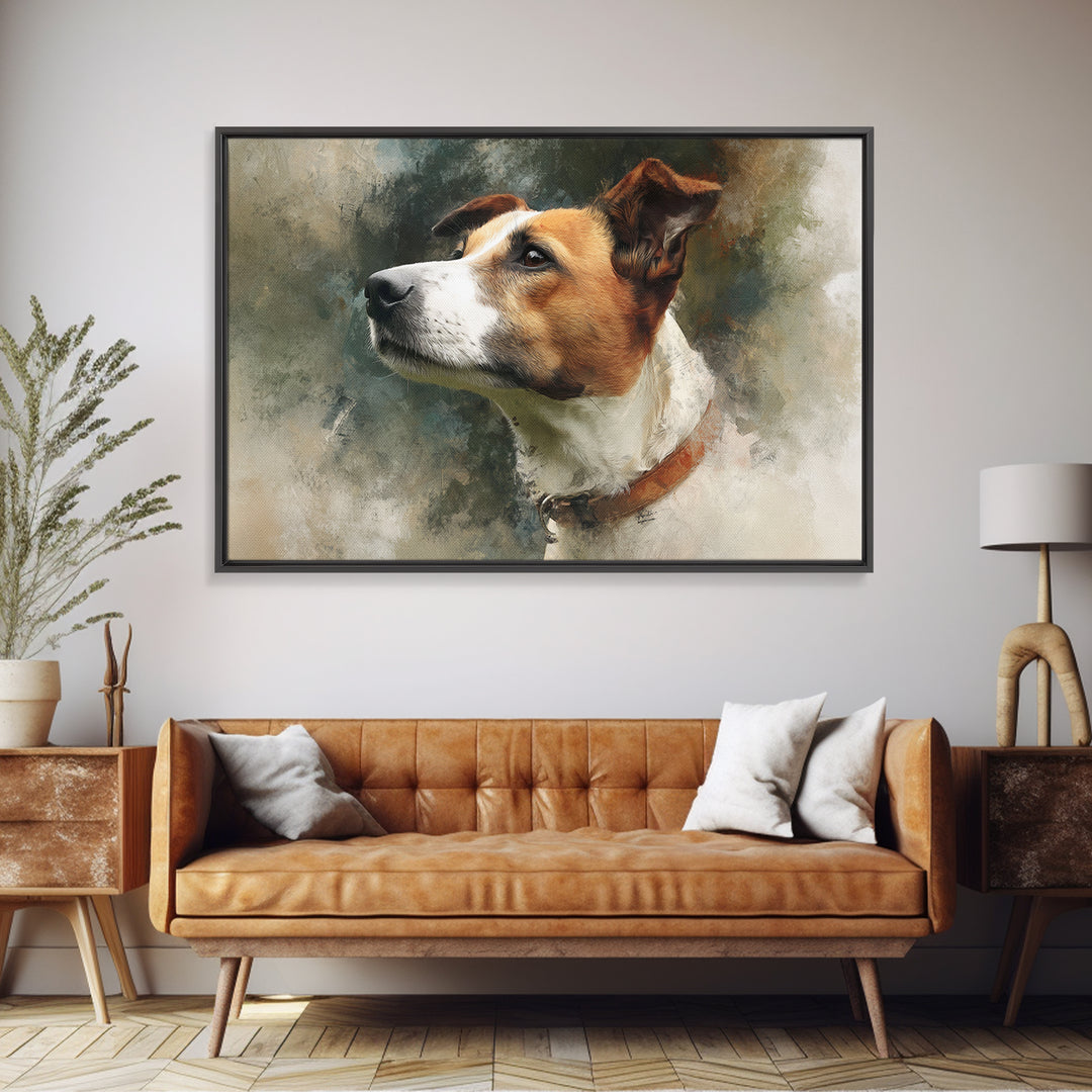 Dog Portrait with Painterly Collar and Loyal Canvas Print, Animal Art, Trendy Wall Art, Living Room Decor, Fine Art, Creature, ANI-3x2-89
