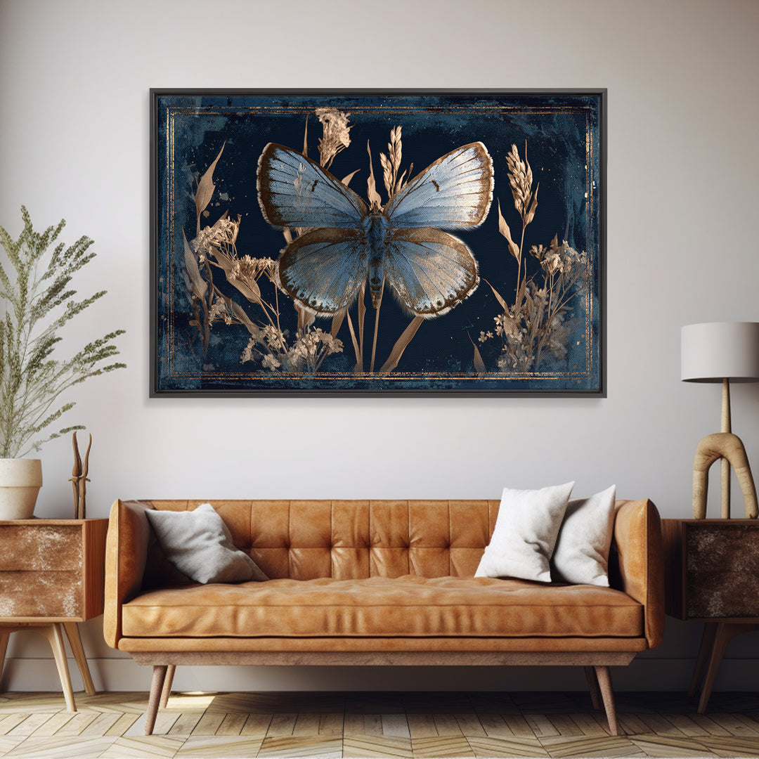Butterfly Specimen Composition Framed Canvas Print, Animal Art, Minimalist Decor, Living Room Decor, Fine Art, Creature, ANI-3x2-99