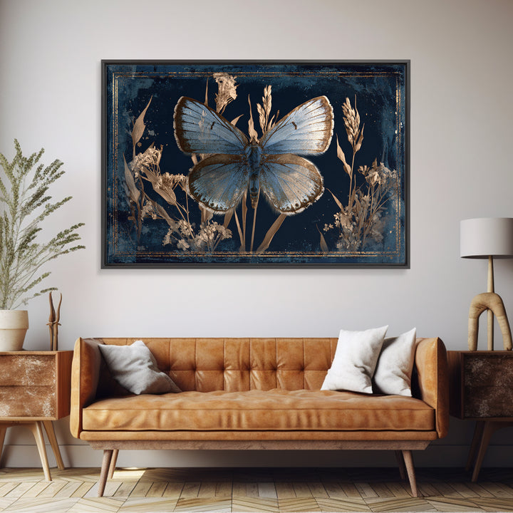 Butterfly Specimen Composition Framed Canvas Print, Animal Art, Minimalist Decor, Living Room Decor, Fine Art, Creature, ANI-3x2-99
