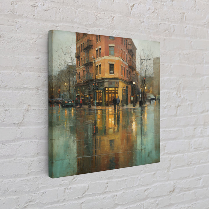 Moody City Scene Reflected Canvas Print, Art, Abstract Art, Living Room Decor, Fine Art, Pink Wall Art, Horizontal Wall Art, ART-1x1-10