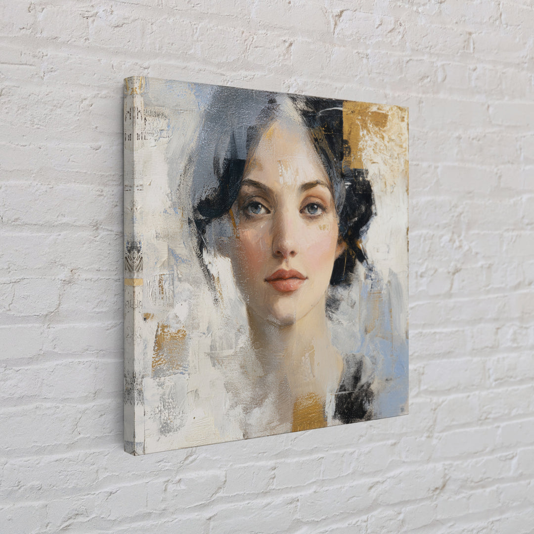 Expressive Portrait with Dramatic Light and Textured Framed Canvas Print, Art, Horizontal Wall Art, Living Room Decor, Fine Art, ART-1x1-100