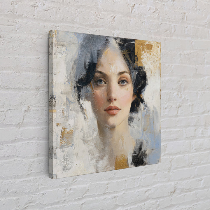 Expressive Portrait with Dramatic Light and Textured Framed Canvas Print, Art, Horizontal Wall Art, Living Room Decor, Fine Art, ART-1x1-100