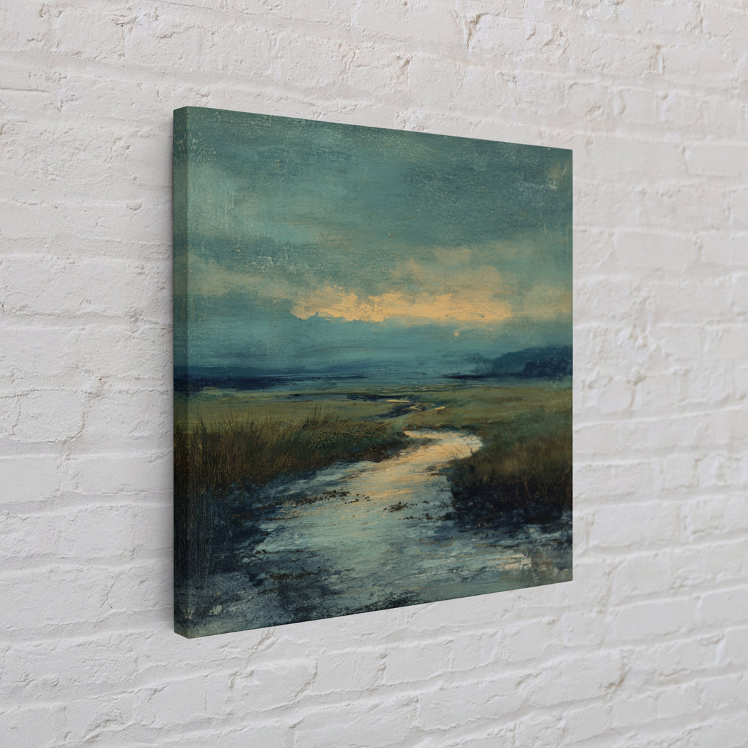 Classic Landscape with Winding River and Atmospheric Framed Canvas Print, Art, Art Nouveau, Living Room Decor, Oil Painting, ART-1x1-27