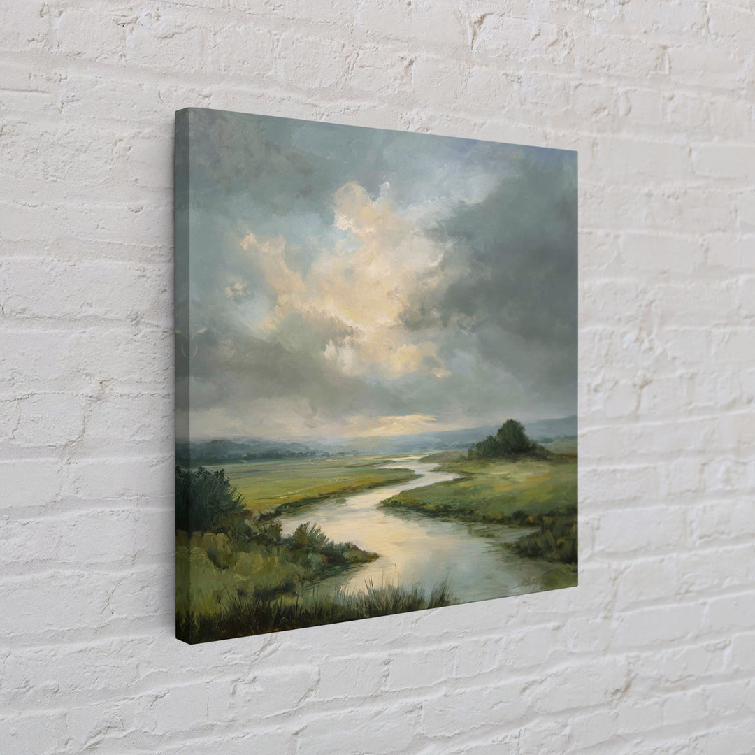 Classic Landscape with Winding River and Atmospheric Canvas Print, Art, Art Commission, Living Room Decor, Fine Art, ART-1x1-3
