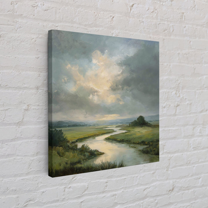 Classic Landscape with Winding River and Atmospheric Canvas Print, Art, Art Commission, Living Room Decor, Fine Art, ART-1x1-3