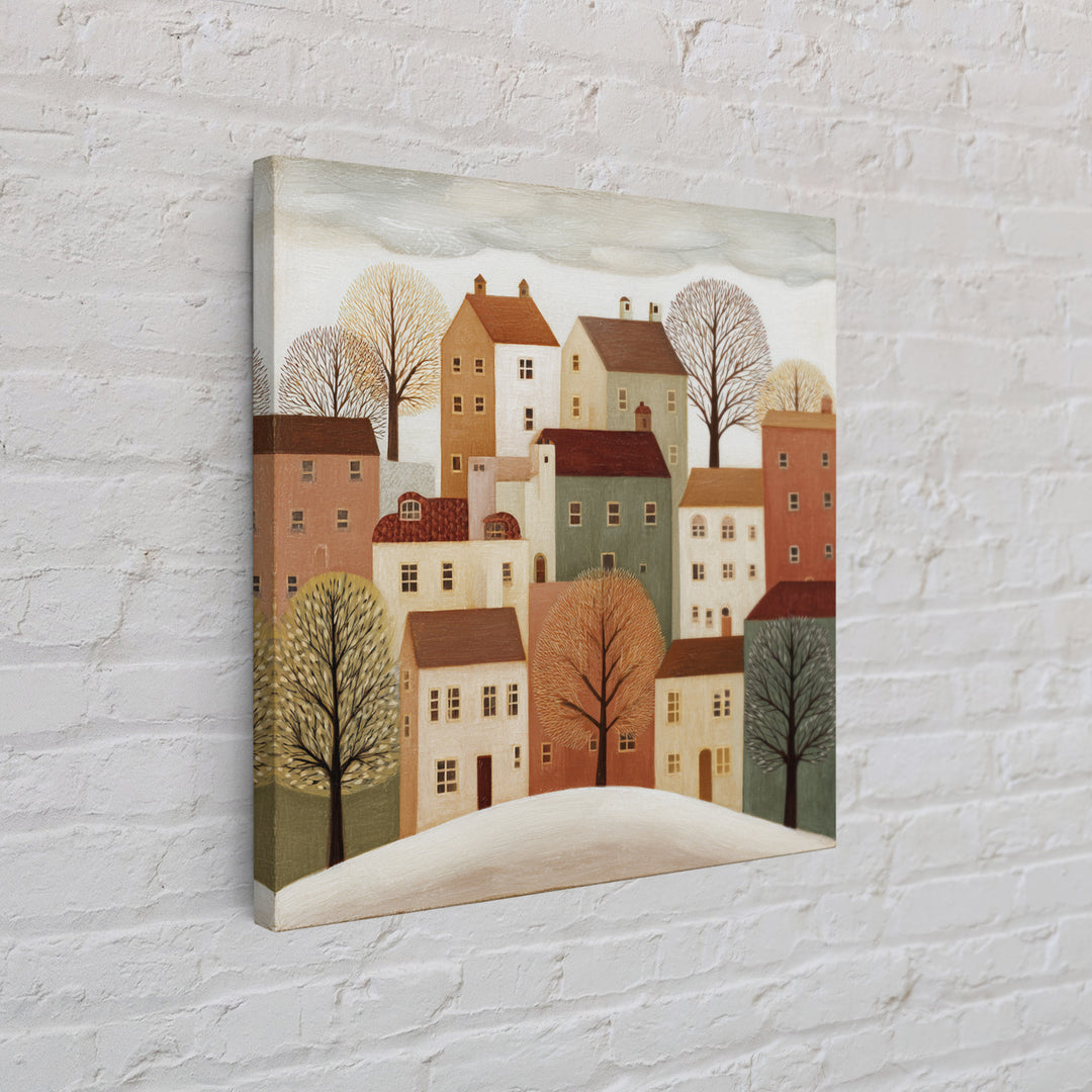 Naive Folk Art Village Framed Canvas Print, Art, Large Wall Art, Living Room Decor, Fine Art, Prints Wall Art, ART-1x1-44