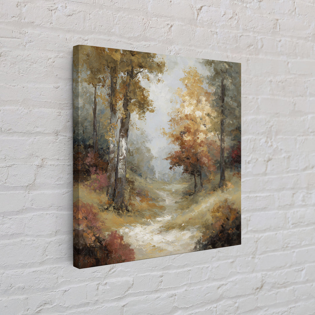 Woodland Path with Golden Autumn Atmosphere Framed Canvas Print, Art, Original Art, Living Room Decor, Fine Art, ART-1x1-47
