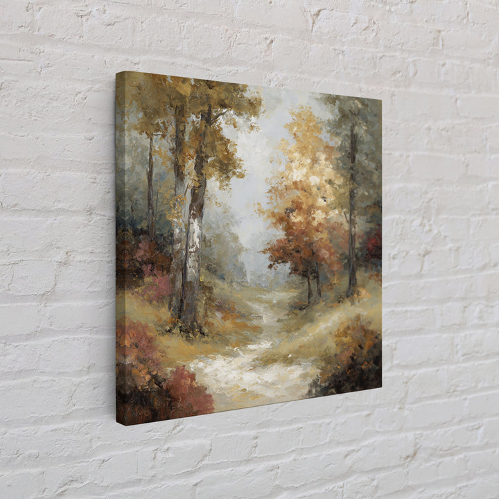 Woodland Path with Golden Autumn Atmosphere Framed Canvas Print, Art, Original Art, Living Room Decor, Fine Art, ART-1x1-47
