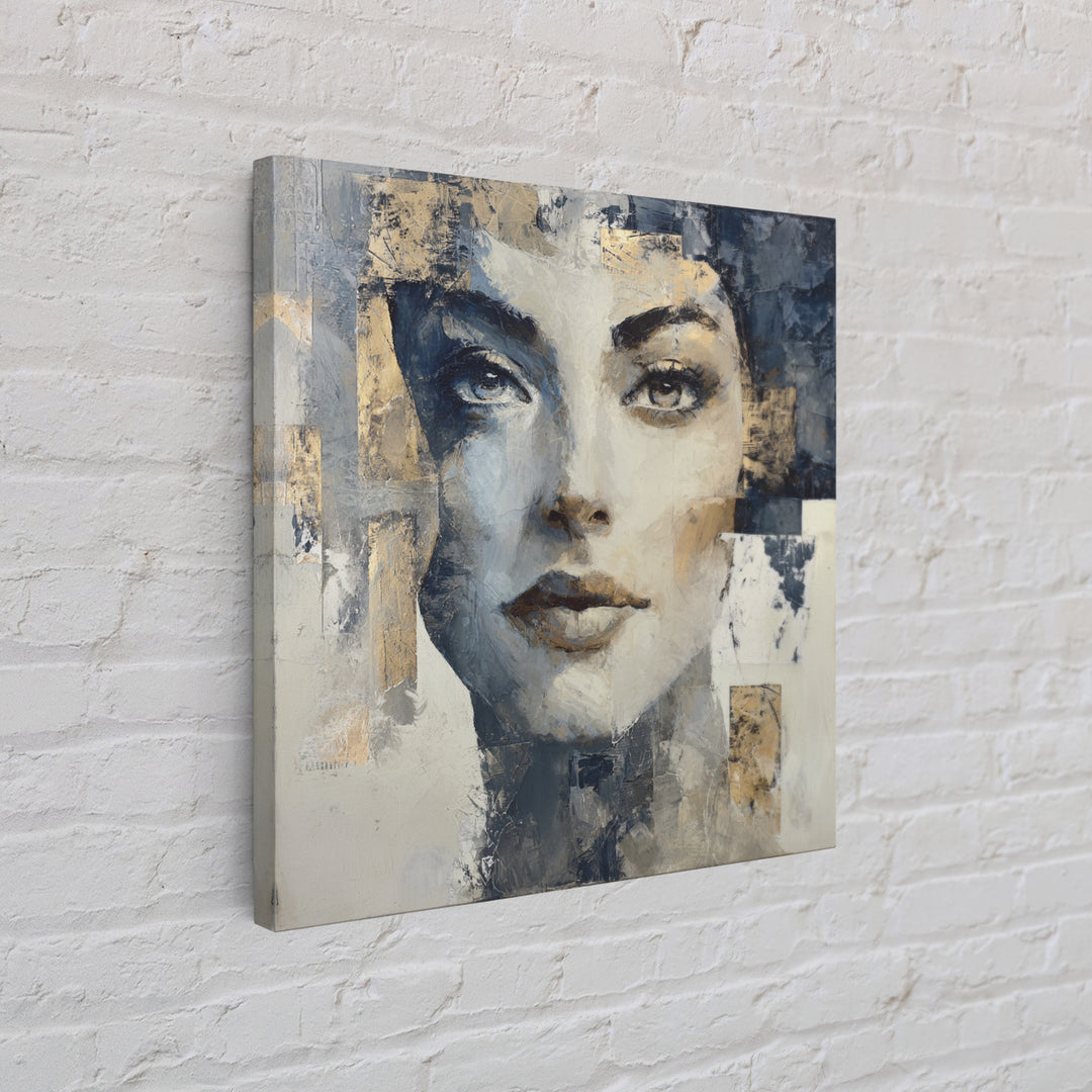 Expressive Portrait with Dramatic Light and Textured Framed Canvas Print, Art, Ai Art, Living Room Decor, Fine Art, ART-1x1-52