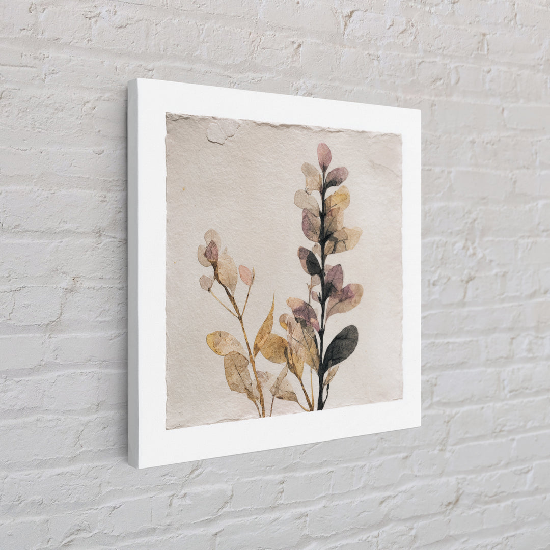 Minimal Botanical Ink Drawing on Handmade Paper Canvas Print, Art, Neutral Decor, Living Room Decor, Fine Art, ART-1x1-77