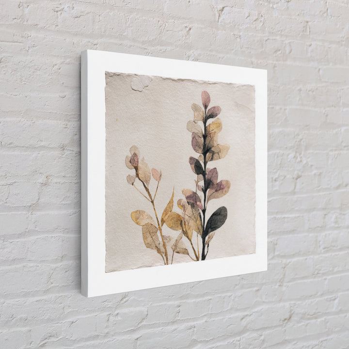 Minimal Botanical Ink Drawing on Handmade Paper Canvas Print, Art, Neutral Decor, Living Room Decor, Fine Art, ART-1x1-77