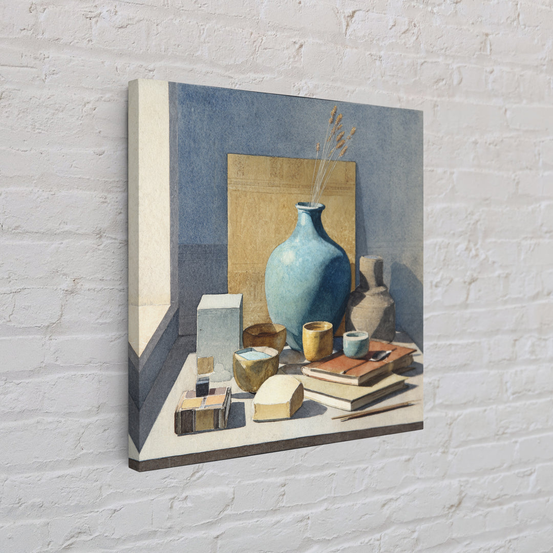 Sunlit Interior Still Life Canvas Print, Art, Pink Wall Art, Living Room Decor, Fine Art, Textured Painting, ART-1x1-86