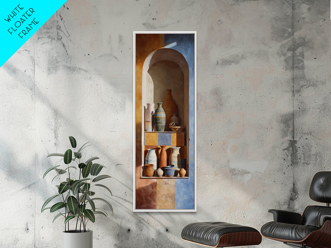 Architectural Archway in Warm Mediterranean Light Framed Canvas Print, Art, Black Art, Living Room Decor, Watercolor Art, ART-1x3-34