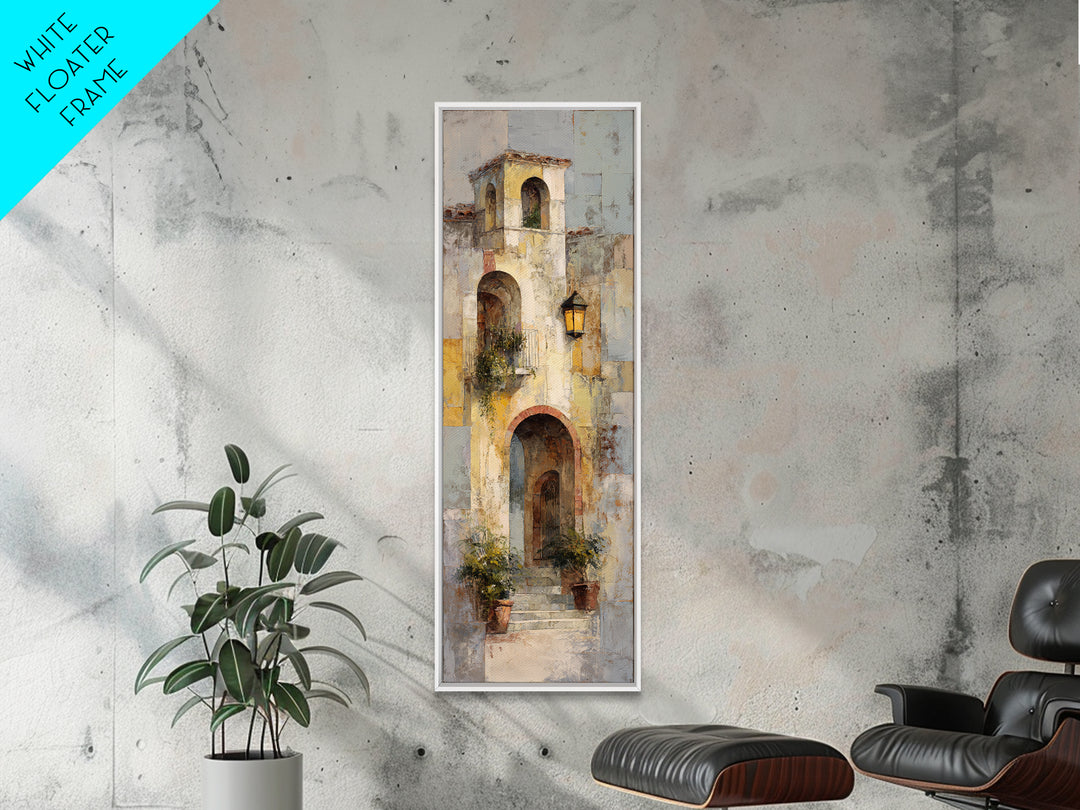 Architectural Archway in Warm Mediterranean Light Framed Canvas Print, Art, Black Art, Living Room Decor, Watercolor Art, ART-1x3-58