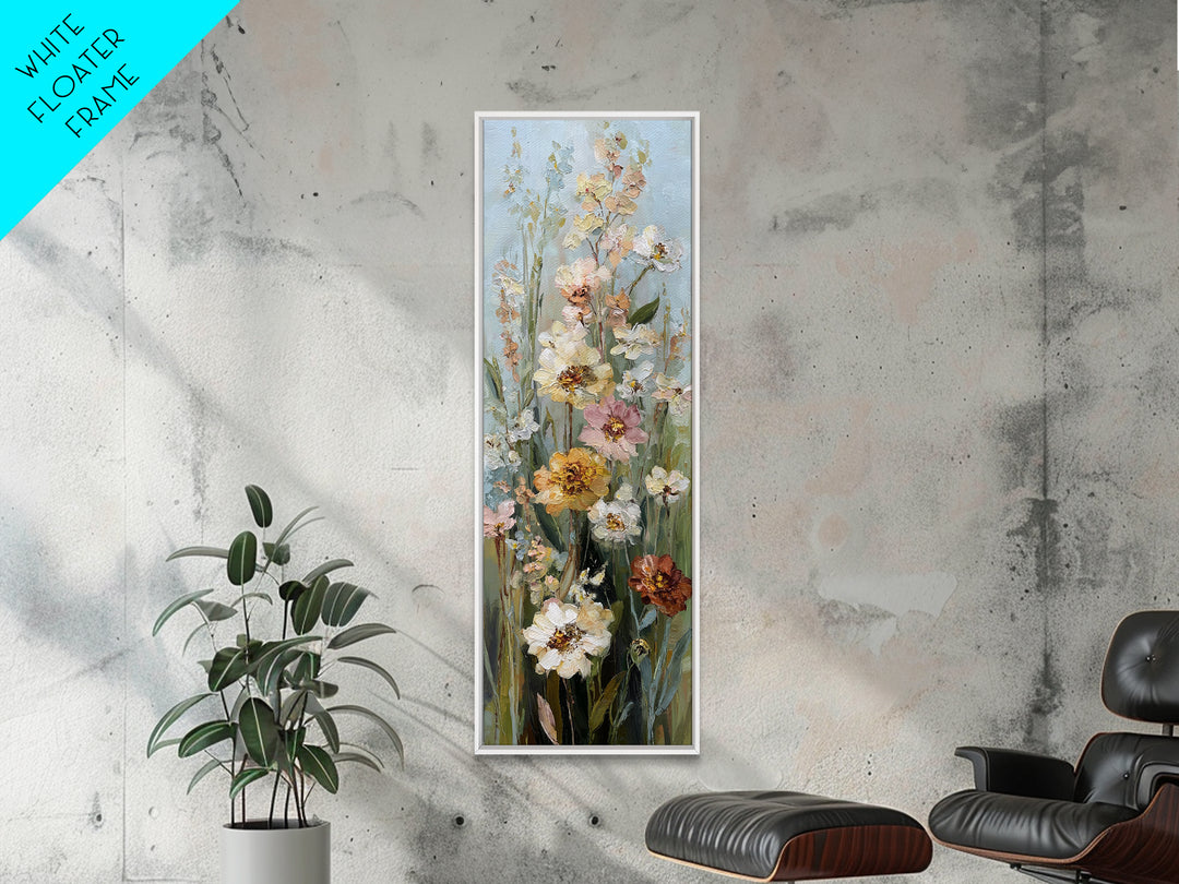 Painterly Meadow with Loose Impressionist Flowers Framed Canvas Print, Art, Large Wall Art, Living Room Decor, Oil Painting, ART-1x3-75