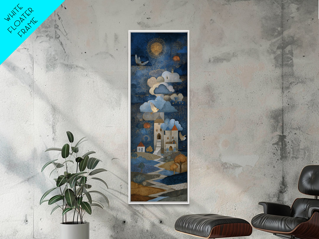 Naive Folk Art Village Framed Canvas Print, Art, Resin Art, Living Room Decor, Fine Art, Luxury Decor, Textured Painting, ART-1x3-8