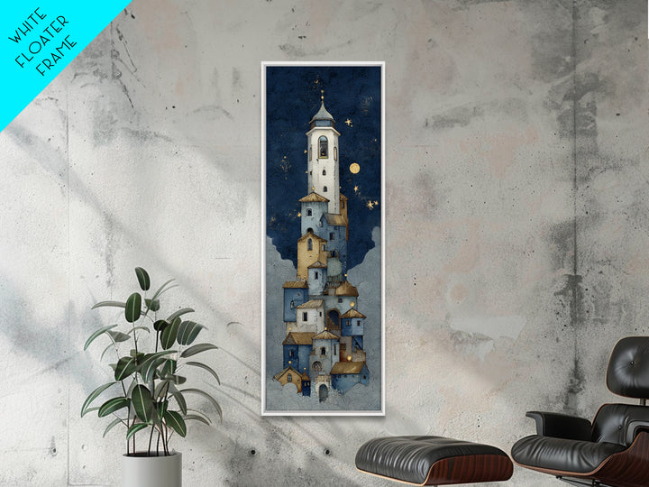 Naive Folk Art Village Framed Canvas Print, Art, Printable Wall Art, Living Room Decor, Fine Art, Canvas Art, ART-1x3-80