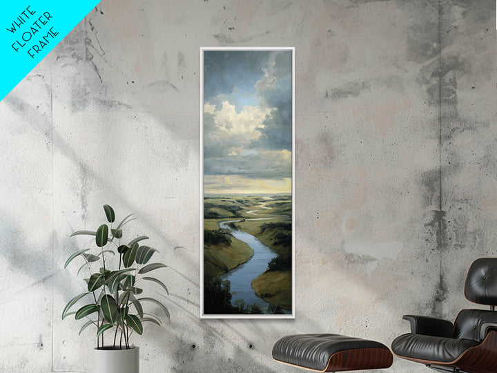 Classic Landscape with Winding River and Atmospheric Framed Canvas Print, Art, Art Nouveau, Living Room Decor, Watercolor Art, ART-1x3-87
