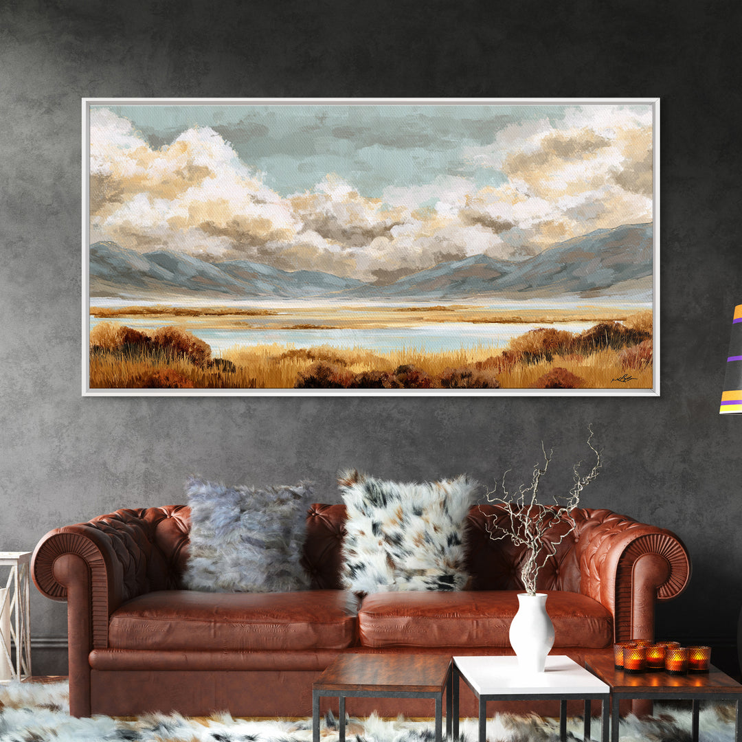 Quiet Mountain Scene Framed Canvas Print, Art, Statement Artwork, Living Room Decor, Fine Art, Digital Art, Printable Wall Art, ART-2x1-13