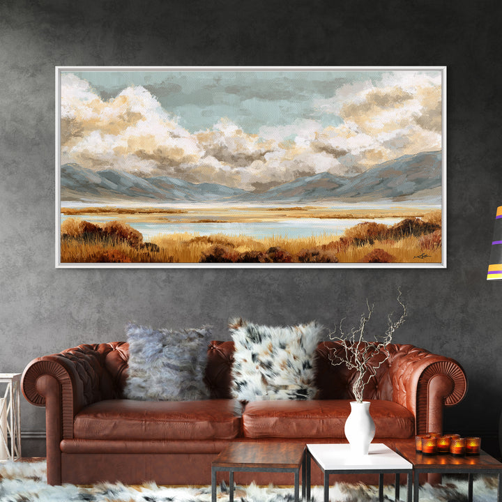 Quiet Mountain Scene Framed Canvas Print, Art, Statement Artwork, Living Room Decor, Fine Art, Digital Art, Printable Wall Art, ART-2x1-13
