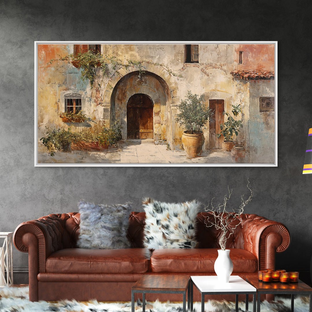 Architectural Archway in Warm Mediterranean Light Framed Canvas Print, Art, Home Decor, Living Room Decor, Fine Art, ART-2x1-18