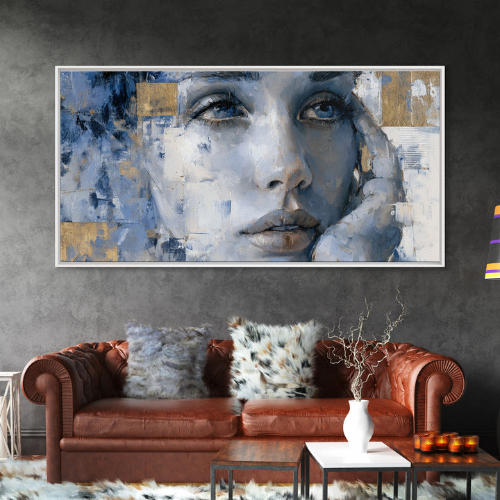 Expressive Portrait with Dramatic Light and Textured Framed Canvas Print, Art, Textured Painting, Living Room Decor, Fine Art, ART-2x1-24