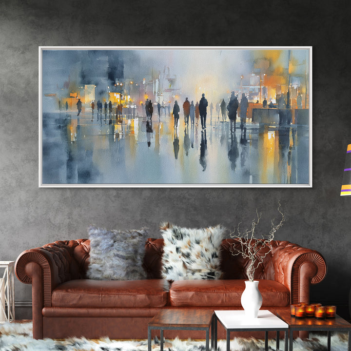 Moody City Scene Reflected Framed Canvas Print, Art, Neutral Decor, Living Room Decor, Fine Art, Art Prints, ART-2x1-30