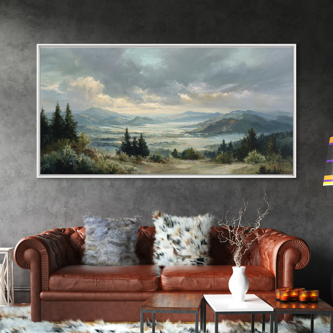 Quiet Mountain Scene Framed Canvas Print, Art, Statement Artwork, Living Room Decor, Fine Art, Digital Art, Printable Wall Art, ART-2x1-37