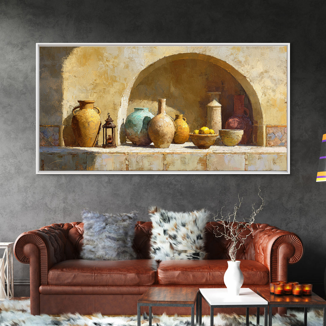 Architectural Archway in Warm Mediterranean Light Framed Canvas Print, Art, Home Decor, Living Room Decor, Fine Art, ART-2x1-42