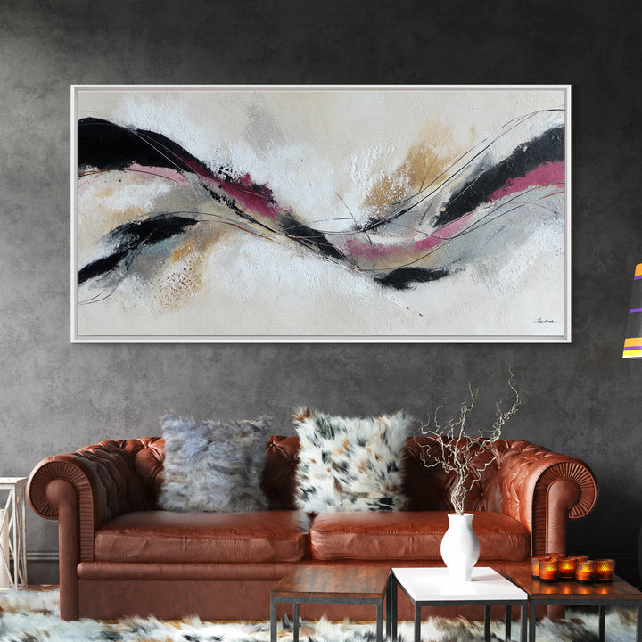Contemporary Abstract with Layered Pigments and Energetic Framed Canvas Print, Art, Boho Decor, Living Room Decor, Fine Art, ART-2x1-46