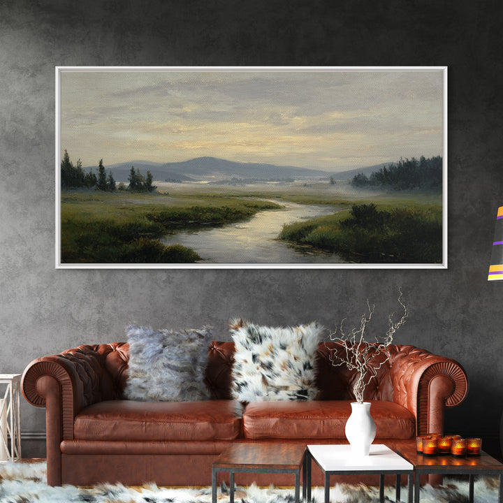Classic Landscape with Winding River and Atmospheric Canvas Print, Art, Digital Wall Art, Living Room Decor, Fine Art, ART-2x1-47