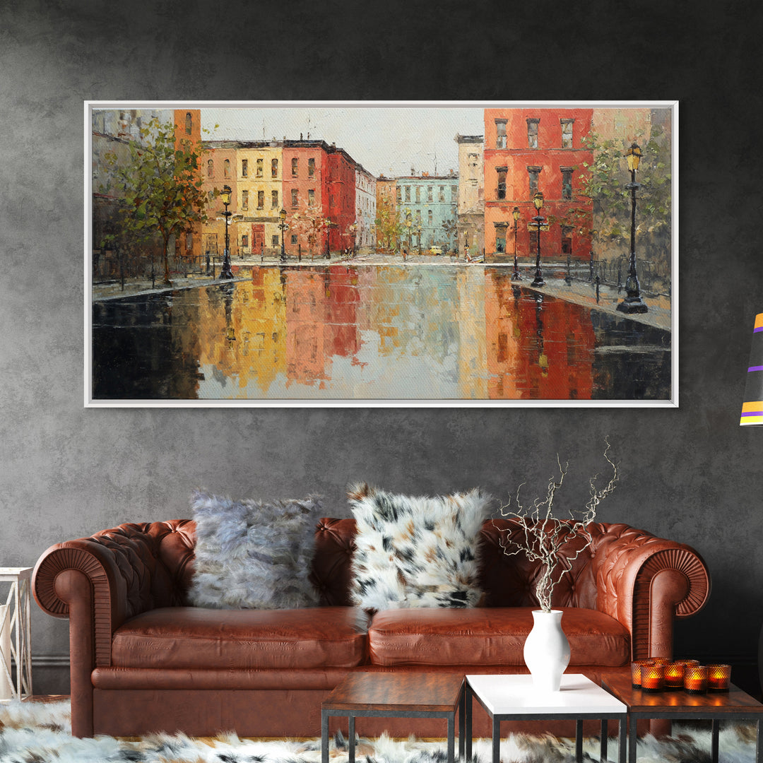 Moody City Scene Reflected Canvas Print, Art, Luxury Decor, Living Room Decor, Fine Art, Metal Wall Art, Art Commission, ART-2x1-54